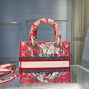 Small Dior Book Tote red and white 15
