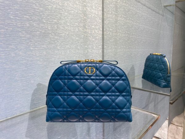 Dior deep sea blue sheepskin size 23 Cosmetic Bag 1