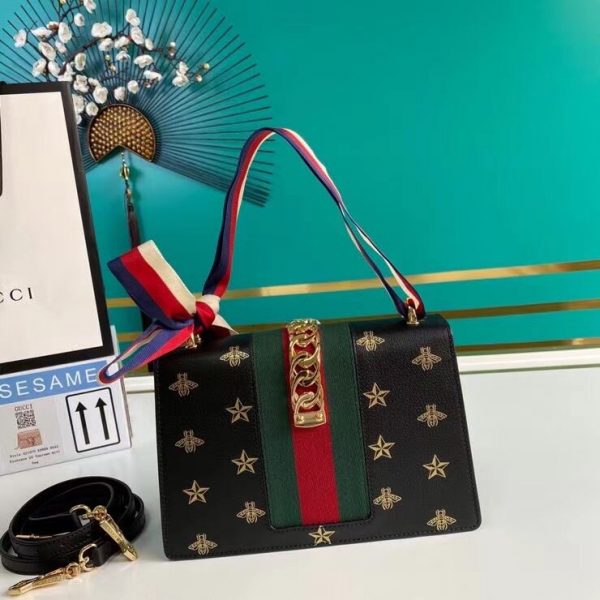 gucci black leahter sylvie bee 524405 3