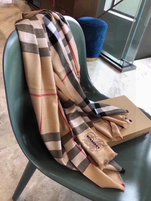 BURBERRY Lightweight Check Wool and Silk Scarf 4