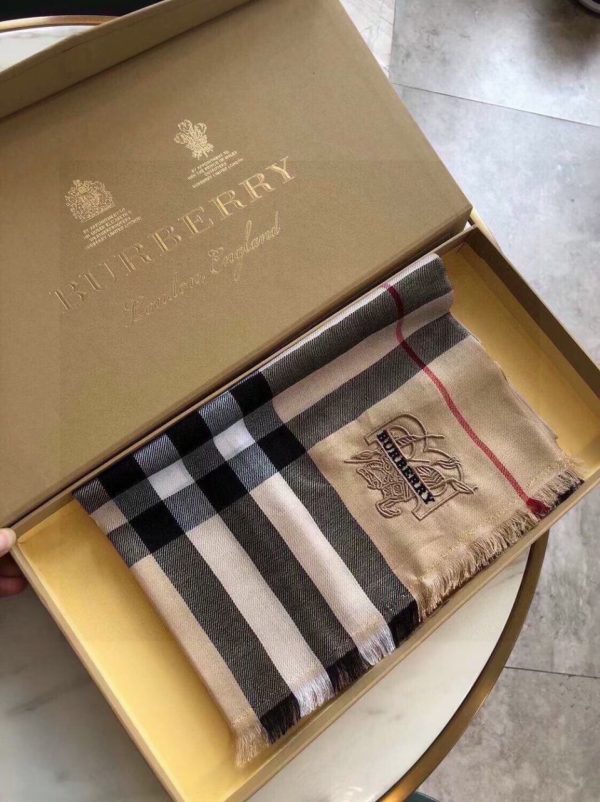 BURBERRY Lightweight Check Wool and Silk Scarf 1