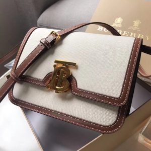 Burberry Small Two-tone Canvas and Leather TB Bag 8