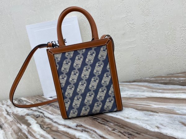 CELINE CABAS TRIOMPHE Textile fabric small vertical handbag 9