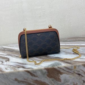 CELINE CLUTCH WITH CHAIN IN TRIOMPHE CANVAS AND LAMBSKIN TAN 11