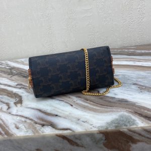CELINE CLUTCH WITH CHAIN IN TRIOMPHE CANVAS AND LAMBSKIN TAN 12