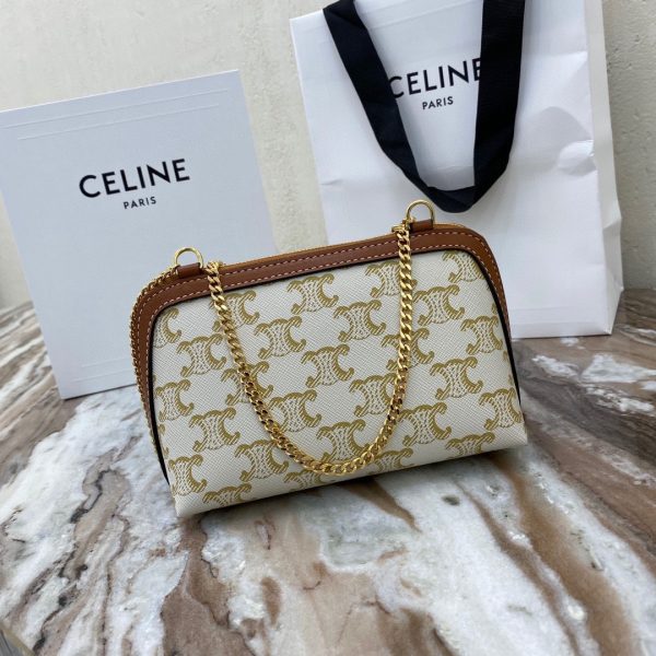 CELINE CLUTCH WITH CHAIN IN TRIOMPHE CANVAS AND LAMBSKIN WHITE/TAN 1