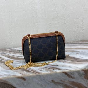 CELINE CLUTCH WITH CHAIN IN TRIOMPHE CANVAS WITH EMBROIDERED CELINE TAN 14