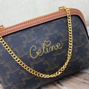 CELINE CLUTCH WITH CHAIN IN TRIOMPHE CANVAS WITH EMBROIDERED CELINE TAN 17