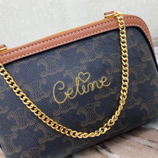 CELINE CLUTCH WITH CHAIN IN TRIOMPHE CANVAS WITH EMBROIDERED CELINE TAN 8