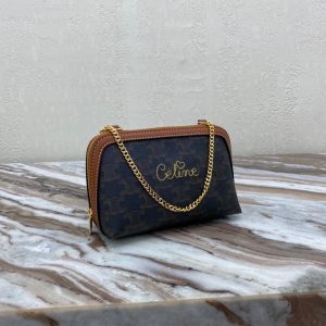 CELINE CLUTCH WITH CHAIN IN TRIOMPHE CANVAS WITH EMBROIDERED CELINE TAN 19