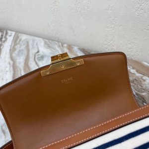 CELINE MEDIUM TRIOMPHE BAG IN STRIPED TEXTILE AND CALFSKIN NAVY / TAN 18