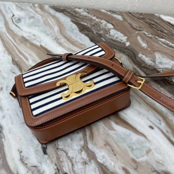 CELINE MEDIUM TRIOMPHE BAG IN STRIPED TEXTILE AND CALFSKIN NAVY / TAN 9