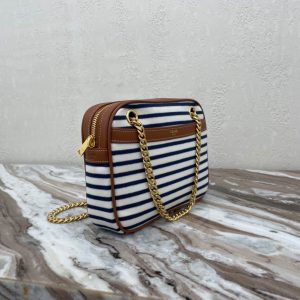 CELINE PATAPANS small striped fabric and cow leather handbag 10