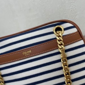 CELINE PATAPANS small striped fabric and cow leather handbag 11