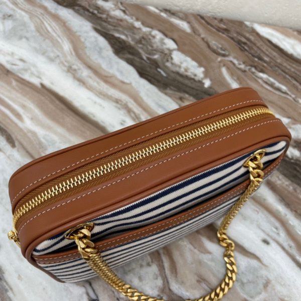 CELINE PATAPANS small striped fabric and cow leather handbag 5
