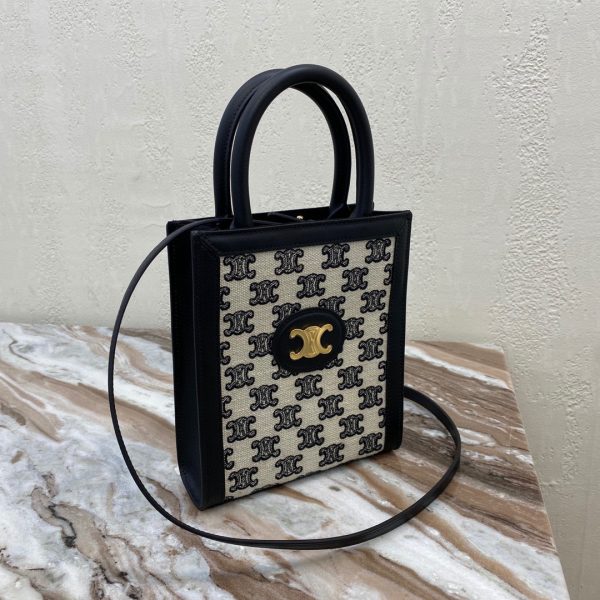 CELINE SMALL CABAS VERTICAL IN TEXTILE WITH TRIOMPHE EMBROIDERY BLACK 2