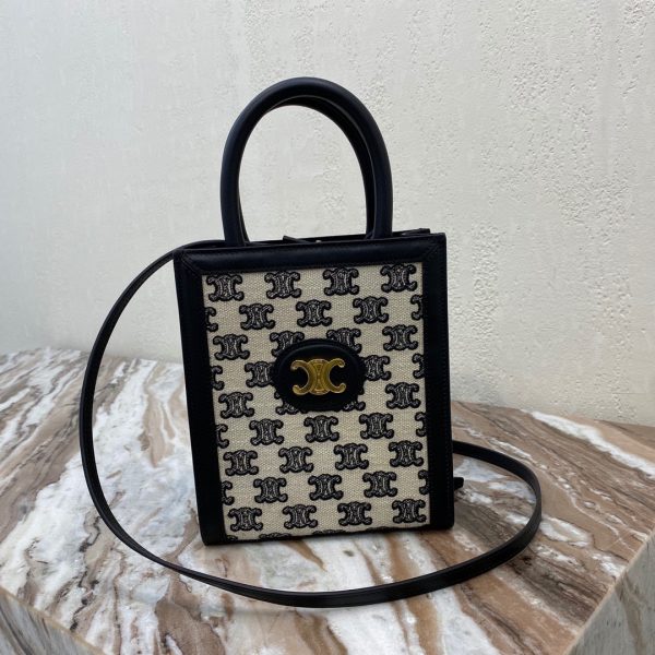 CELINE SMALL CABAS VERTICAL IN TEXTILE WITH TRIOMPHE EMBROIDERY BLACK 1