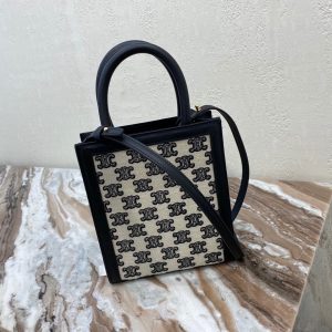 CELINE SMALL CABAS VERTICAL IN TEXTILE WITH TRIOMPHE EMBROIDERY BLACK 15
