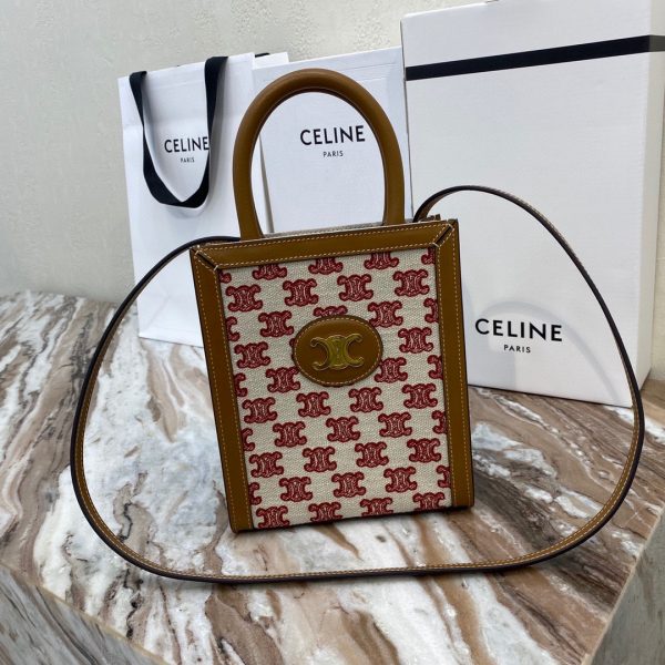 CELINE SMALL CABAS VERTICAL IN TEXTILE WITH TRIOMPHE EMBROIDERY VINTAGE PINK 1