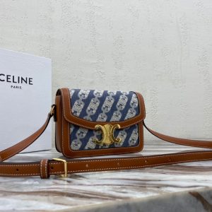 CELINE TEEN TRIOMPHE embroidered fabric with calfskin handbag 14