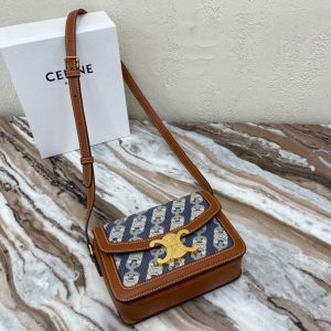 CELINE TEEN TRIOMPHE embroidered fabric with calfskin handbag 18