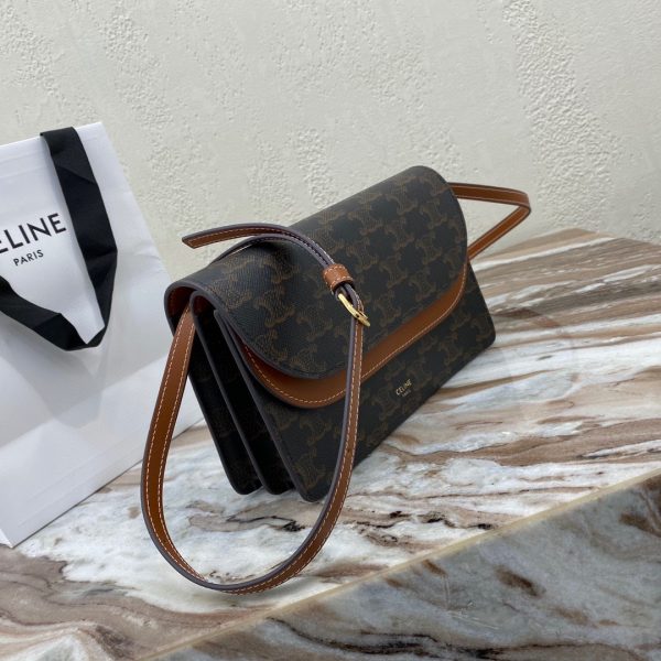 CELINE TRIOMPHE canvas and smooth lambskin strap wallet 5