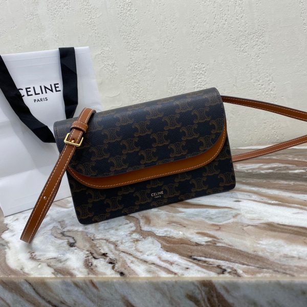 CELINE TRIOMPHE canvas and smooth lambskin strap wallet 1
