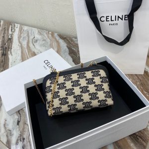 CELINE TRIOMPHE embroidered fabric and sheep leather chain handbag 13