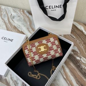 CELINE TRIOMPHE embroidered fabric and sheep leather chain handbag 13