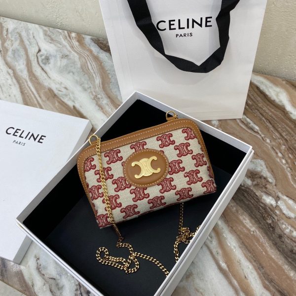 CELINE TRIOMPHE embroidered fabric and sheep leather chain handbag 5