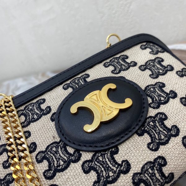 CELINE TRIOMPHE embroidered fabric and sheep leather chain handbag 8