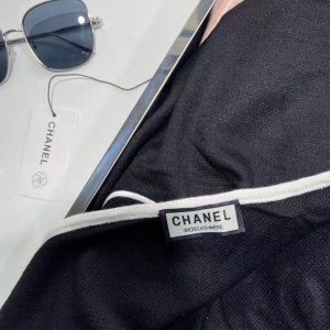Chanel Silk Cashmere Scarf Black Ivory Trimmed 7