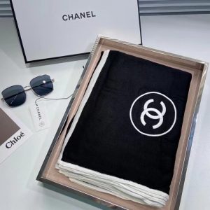 Chanel Silk Cashmere Scarf Black Ivory Trimmed 9