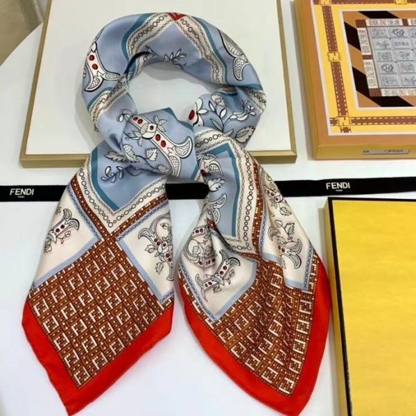 FENDI Roman Flower Orange silk scarf 6