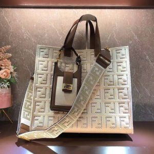 Fendi 2021 canvas hollow embroidered tote 9