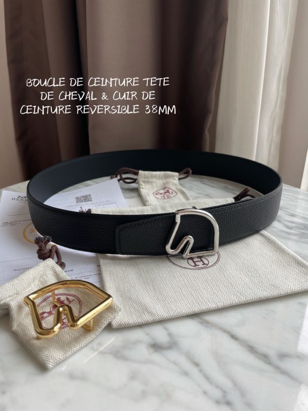 HERMES-BOUCLE DE CEINTURE TETE DE CHEVAL & CUIR DE CEINTURE REVERSIBLE 38MM black Belts 9