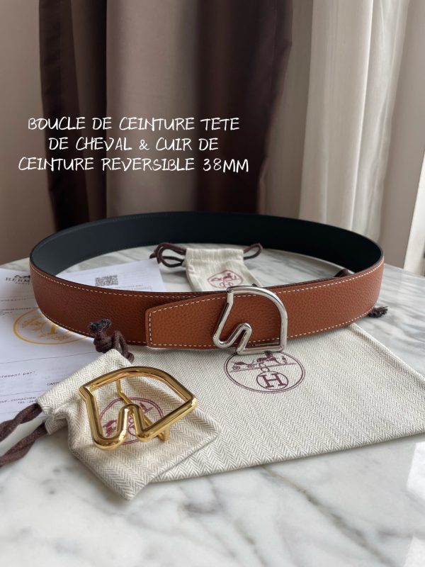 HERMES-BOUCLE DE CEINTURE TETE DE CHEVAL & CUIR DE CEINTURE REVERSIBLE 38MM black orange Belts 7