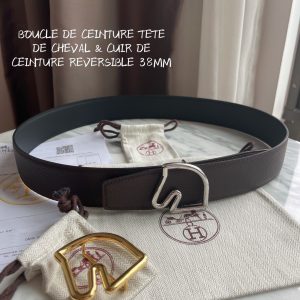 HERMES-BOUCLE DE CEINTURE TETE DE CHEVAL & CUIR DE CEINTURE REVERSIBLE 38MM dark gray black Belts 17