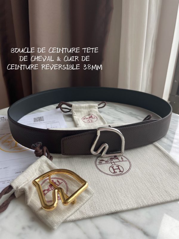 HERMES-BOUCLE DE CEINTURE TETE DE CHEVAL & CUIR DE CEINTURE REVERSIBLE 38MM dark gray black Belts 9