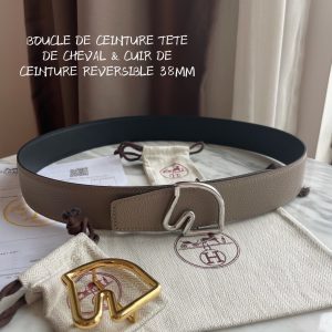 HERMES-BOUCLE DE CEINTURE TETE DE CHEVAL & CUIR DE CEINTURE REVERSIBLE 38MM gray black Belts 17