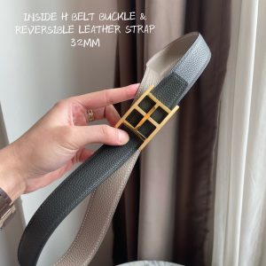 HERMES-INSIDE H BELT BUCKLE & REVERSIBLE LEATHER STRAP 32MM light and dark gray Belts 10