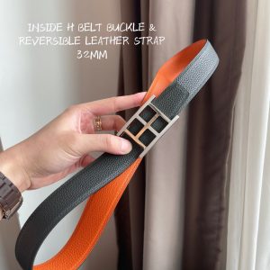 HERMES-INSIDE H BELT BUCKLE & REVERSIBLE LEATHER STRAP 32MM orange gray Belts 10