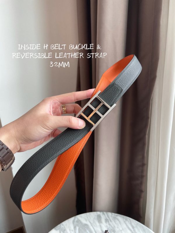 HERMES-INSIDE H BELT BUCKLE & REVERSIBLE LEATHER STRAP 32MM orange gray Belts 2