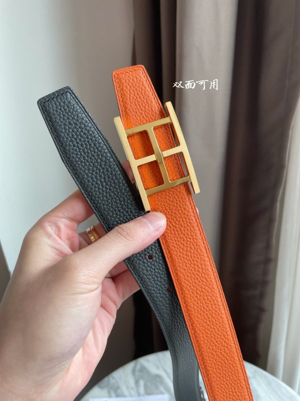 HERMES-INSIDE H BELT BUCKLE & REVERSIBLE LEATHER STRAP 32MM orange gray Belts 6