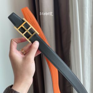 HERMES-INSIDE H BELT BUCKLE & REVERSIBLE LEATHER STRAP 32MM orange gray Belts 17