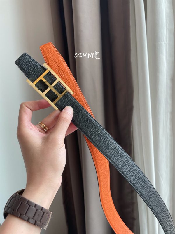 HERMES-INSIDE H BELT BUCKLE & REVERSIBLE LEATHER STRAP 32MM orange gray Belts 9
