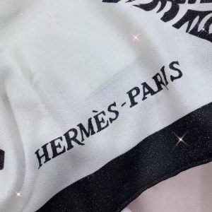 HERMES BLACK AND SILVER SILK CASHMERE SQUARE SCARF 6