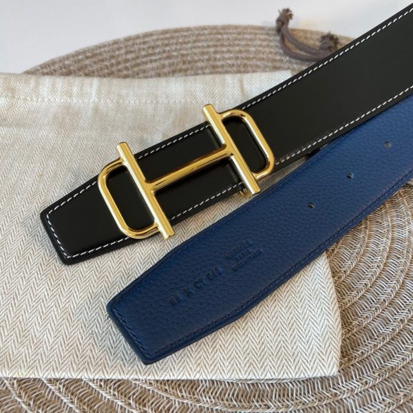 Hermes-CONSTANCE BELT BUCKLE & REVERSIBLE LEATHER STRAP 38MM black blue Belts 4