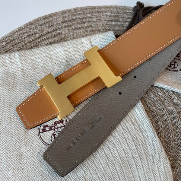 Hermes-CONSTANCE BELT BUCKLE & REVERSIBLE LEATHER STRAP 38MM brown gray x gold Belts 6