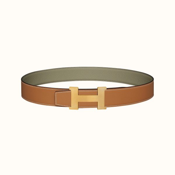 Hermes-CONSTANCE BELT BUCKLE & REVERSIBLE LEATHER STRAP 38MM brown gray x gold Belts 8